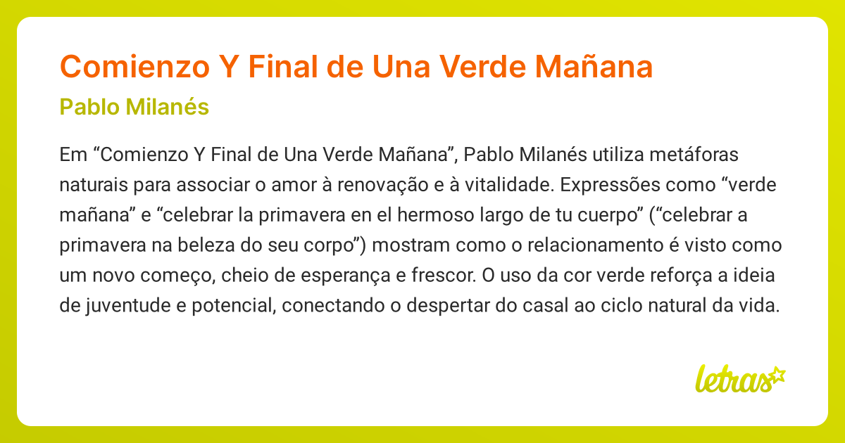 Significado da música Comienzo Y Final de Una Verde Mañana (Pablo ...