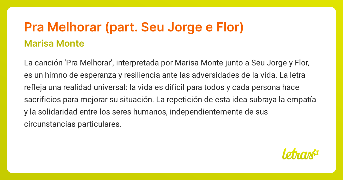 Significado de la canci n pra melhorar part seu jorge e flor marisa