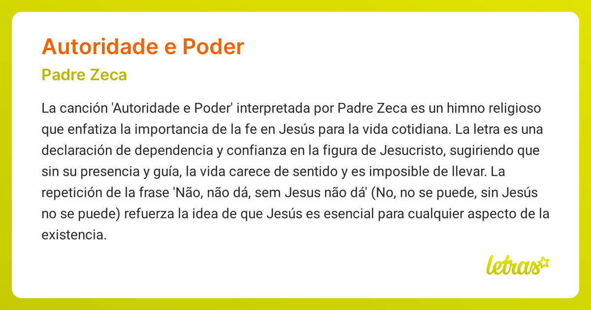 Significado de la canción AUTORIDADE E PODER (Padre Zeca) - LETRAS.COM