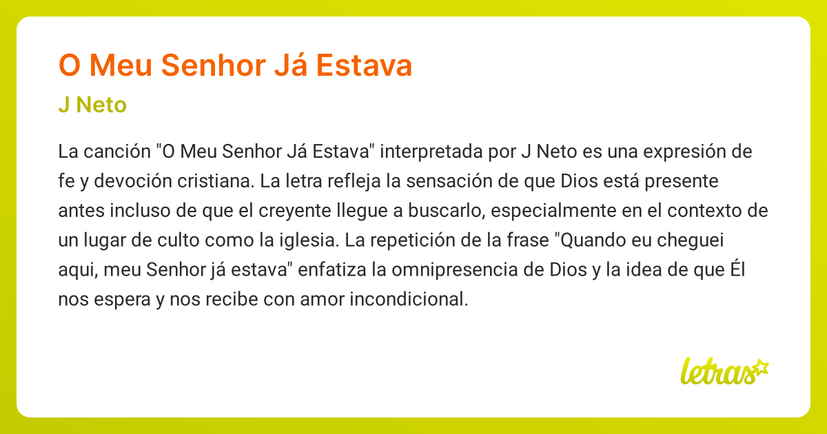 Significado de la canción O MEU SENHOR JÁ ESTAVA (J Neto) - LETRAS.COM