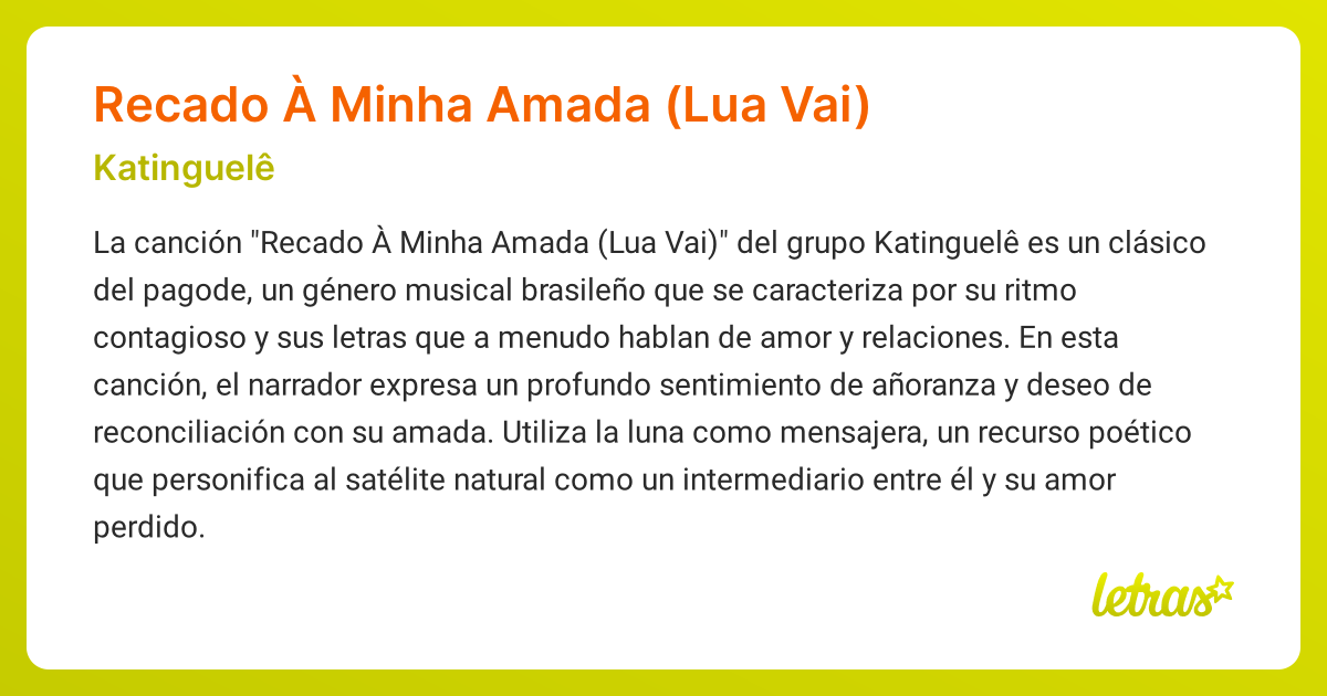 Significado de la canción Recado À Minha Amada (Lua Vai) (Katinguelê ...