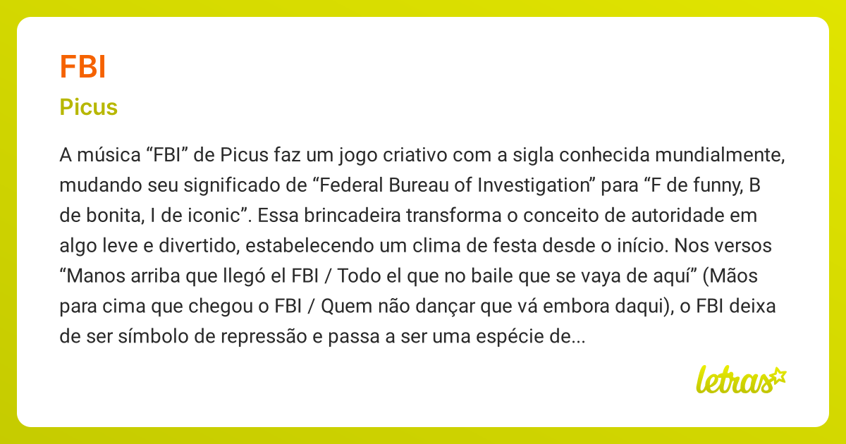 Significado da música FBI (Picus) - LETRAS.MUS.BR