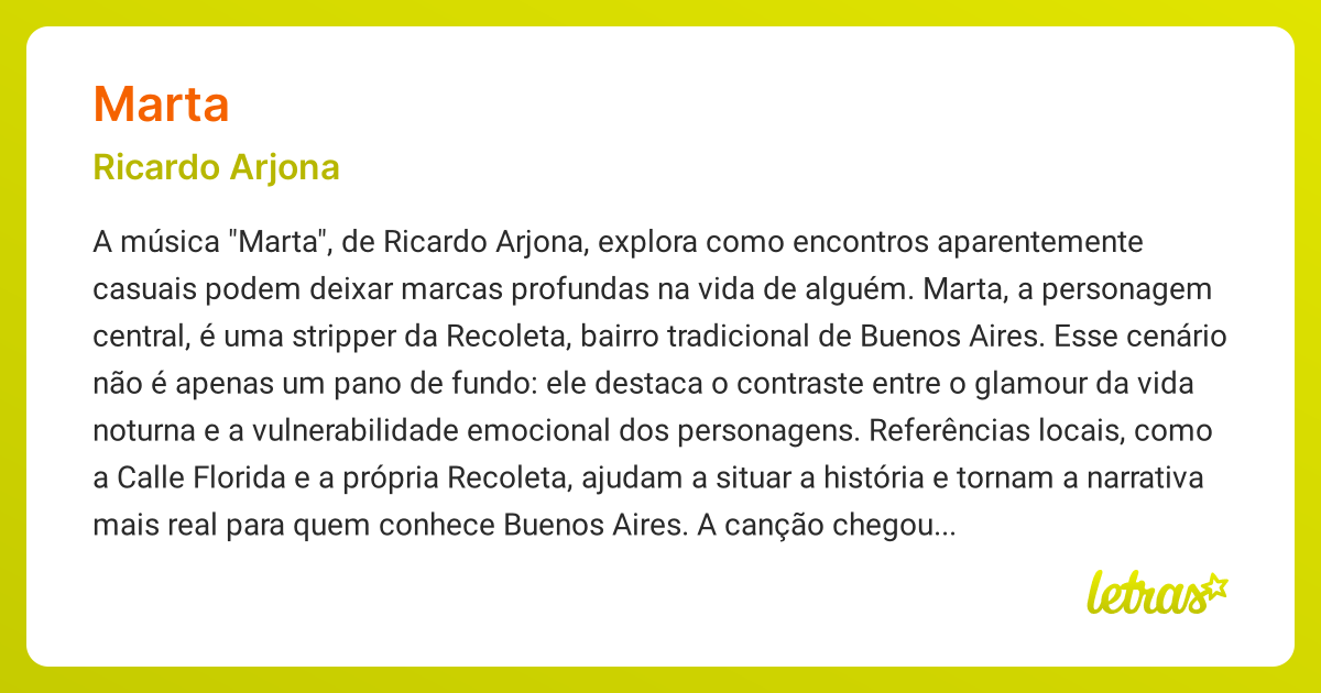 Significado da música MARTA (Ricardo Arjona) - LETRAS.MUS.BR