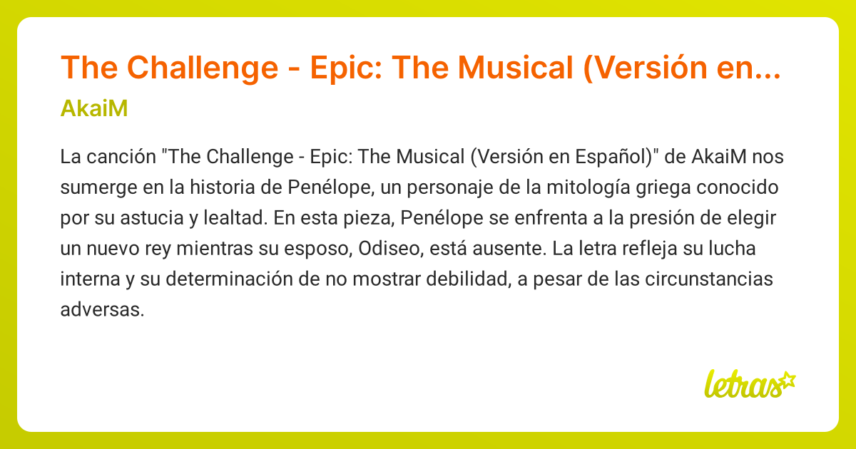 Significado de la canción The Challenge - Epic: The Musical (Versión en ...