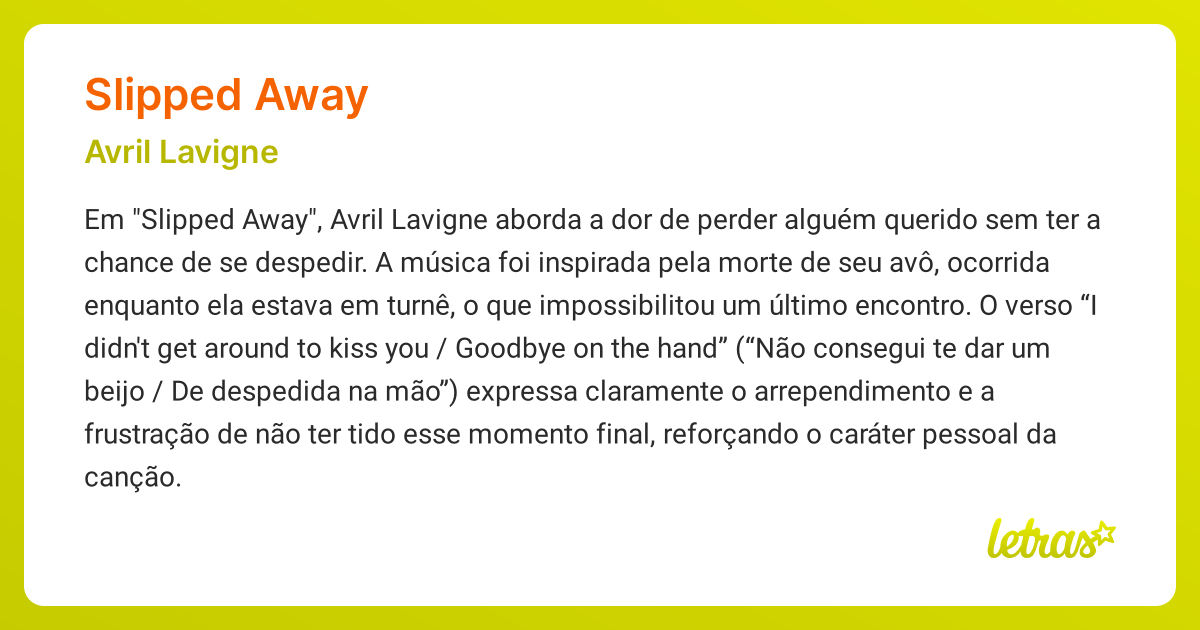 Significado da música SLIPPED AWAY (Avril Lavigne) - LETRAS.MUS.BR