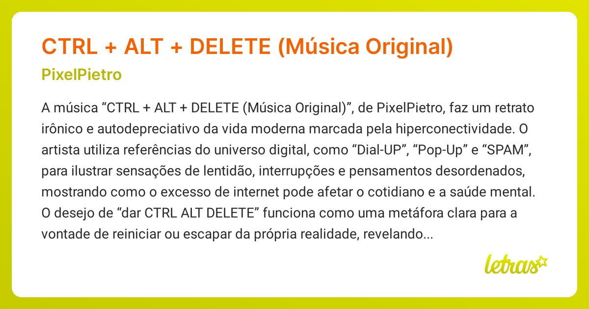 Significado da música CTRL + ALT + DELETE (Música Original ...
