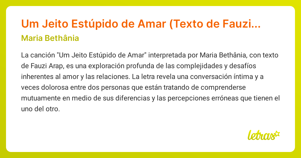 Significado de la canción Um Jeito Estúpido de Amar (Texto de Fauzi ...