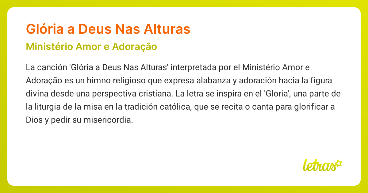 Significado de la canción GLÓRIA A DEUS NAS ALTURAS (Ministério Amor e ...