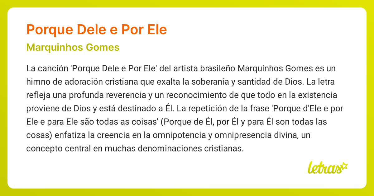 Significado de la canción PORQUE DELE E POR ELE (Marquinhos Gomes ...