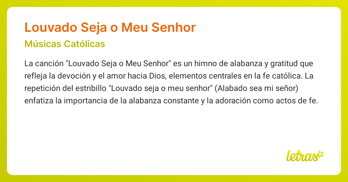 Significado de la canción LOUVADO SEJA O MEU SENHOR (Músicas Católicas ...