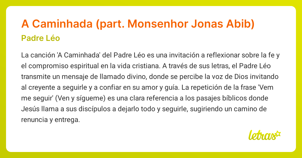 Significado de la canción A Caminhada (part. Monsenhor Jonas Abib ...