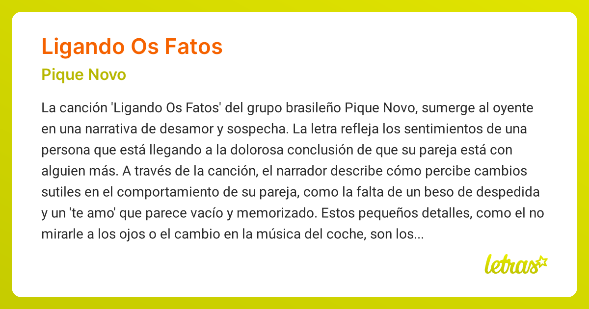 Significado de la canción LIGANDO OS FATOS (Pique Novo) - LETRAS.COM