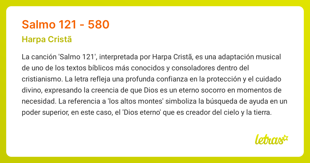 Significado de la canción SALMO 121 - 580 (Harpa Cristã) - LETRAS.COM