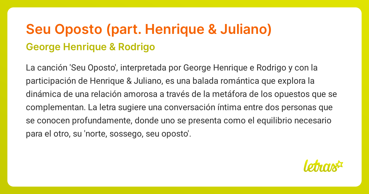 Significado de la canción Seu Oposto (part. Henrique & Juliano) (George ...