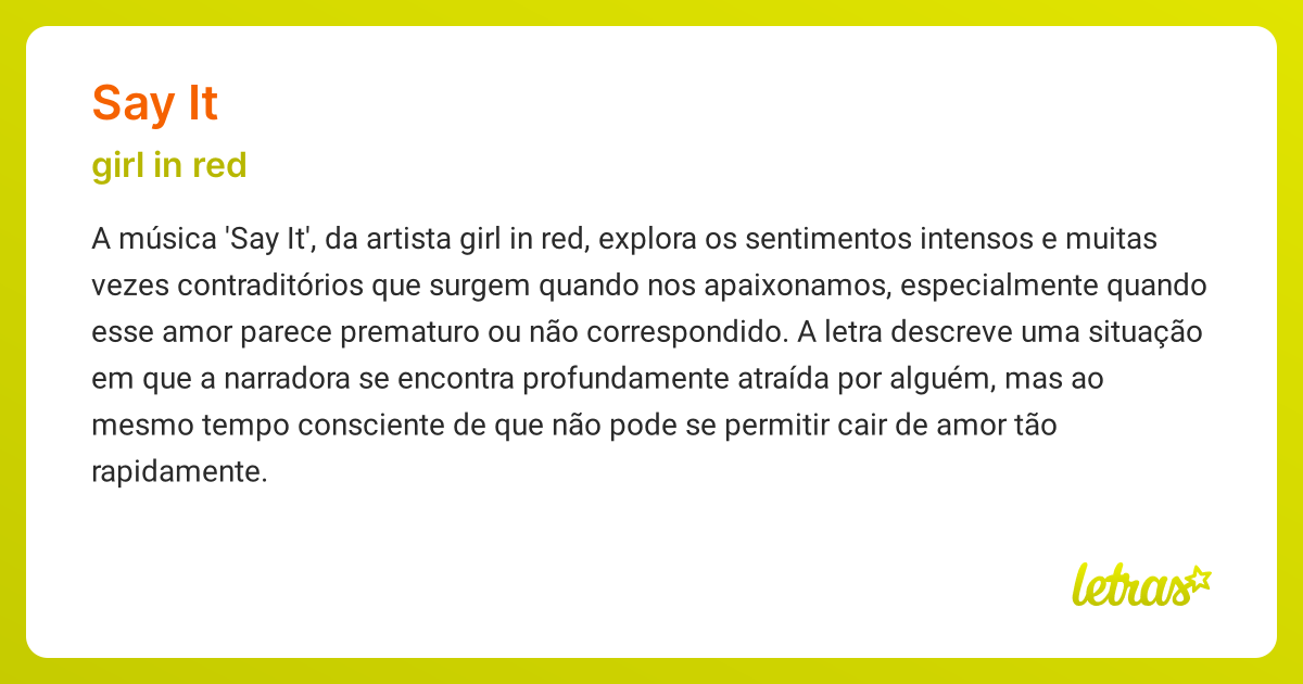 Significado da música SAY IT (girl in red) - LETRAS.MUS.BR