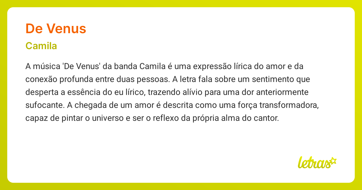 Significado da música DE VENUS (Camila) LETRAS.MUS.BR