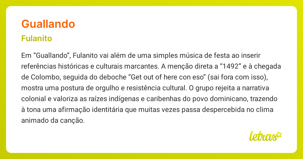 Significado da música GUALLANDO (Fulanito) - LETRAS.MUS.BR