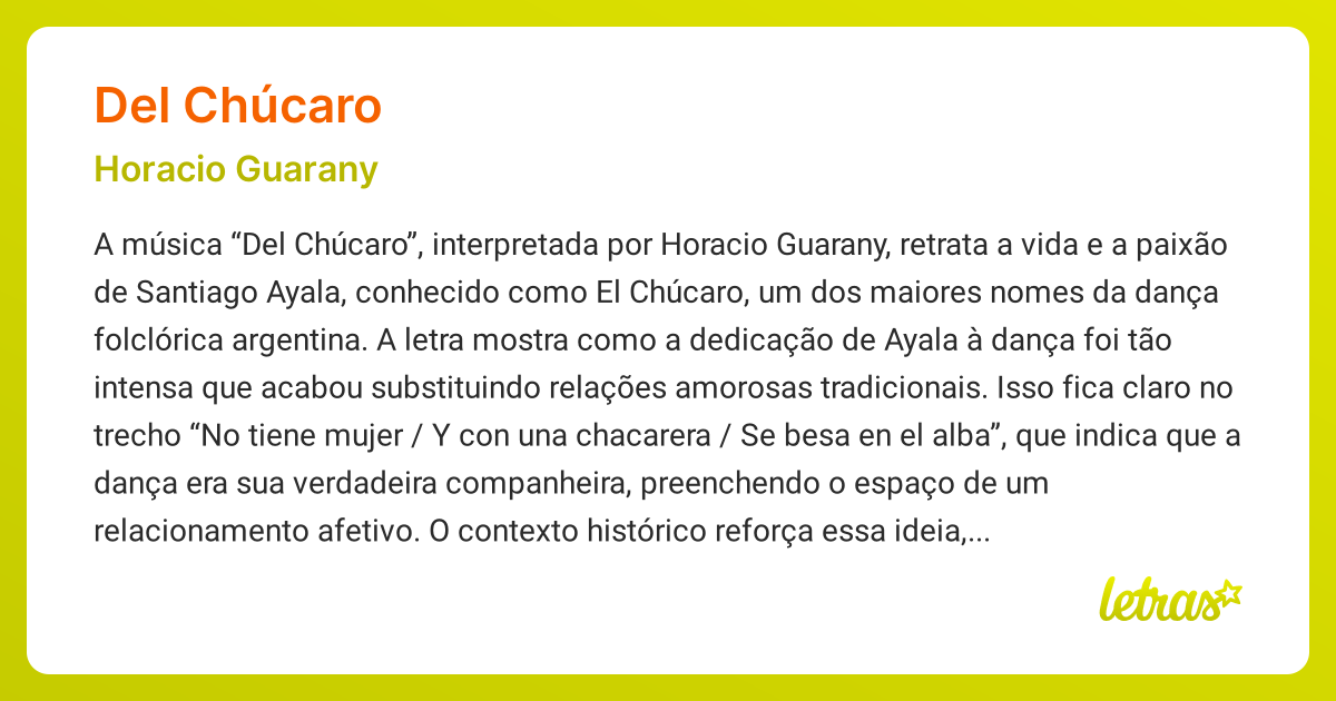 Significado da música DEL CHÚCARO (Horacio Guarany) - LETRAS.MUS.BR