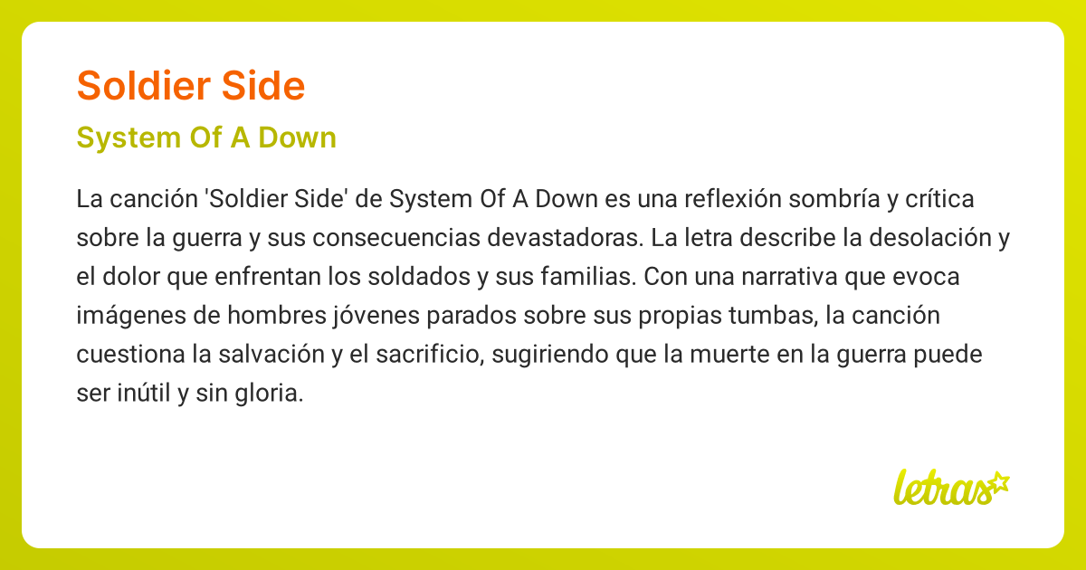 Significado de la cancion SOLDIER SIDE System Of A Down LETRAS.COM