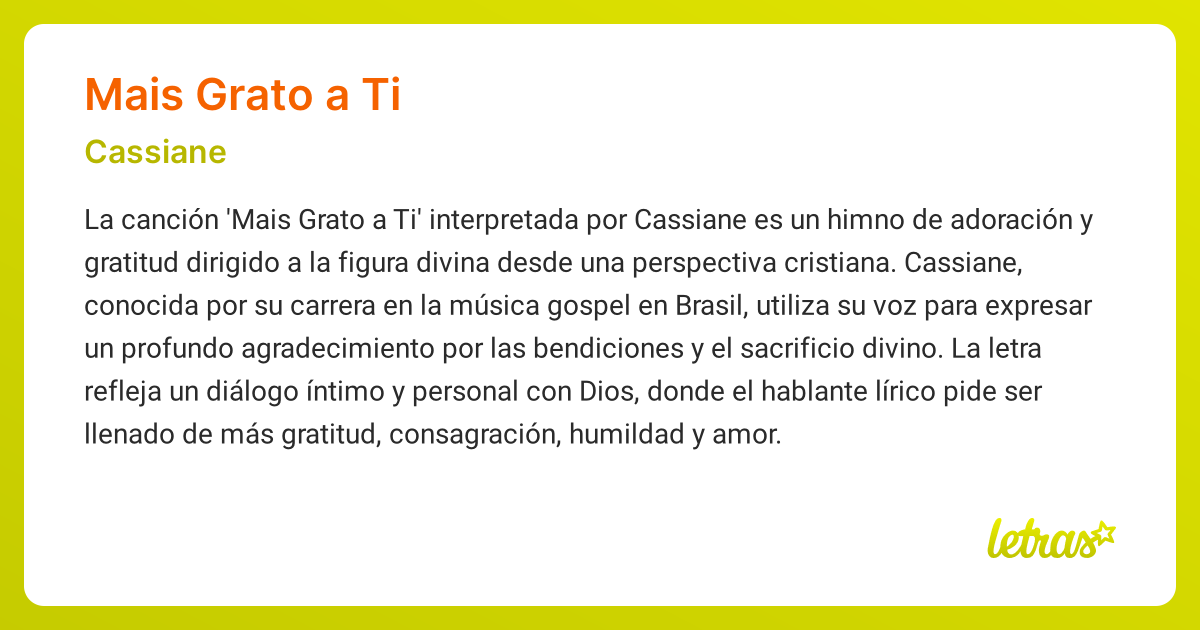 Significado de la canción MAIS GRATO A TI (Cassiane) - LETRAS.COM