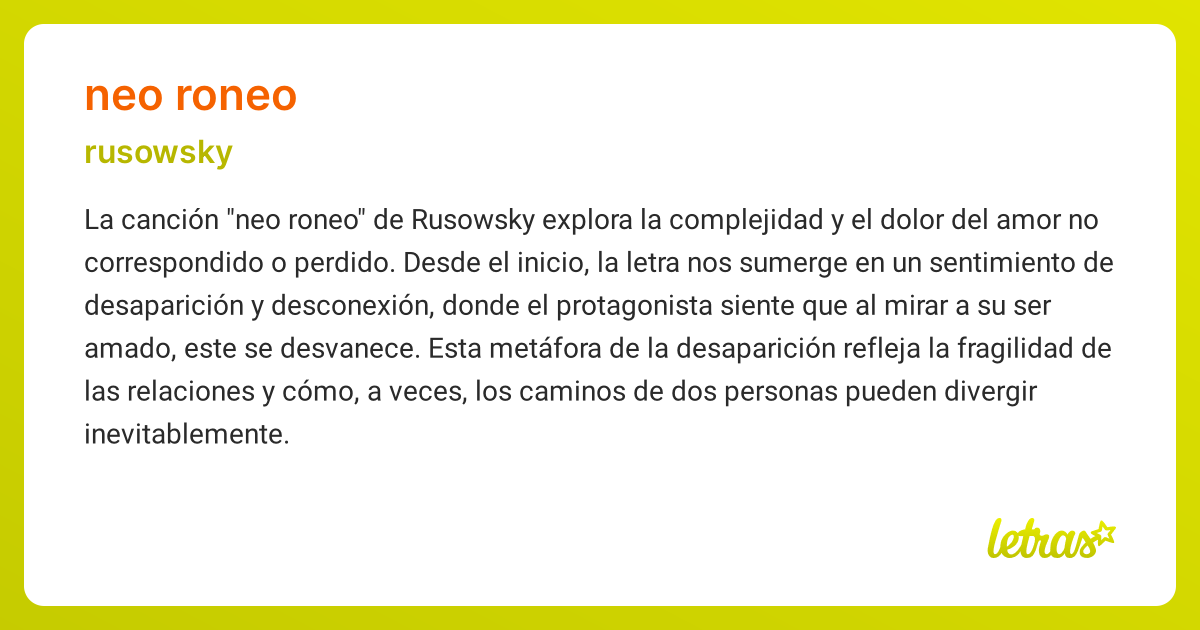 Significado de la canción NEO RONEO (Rusowsky) - LETRAS.COM