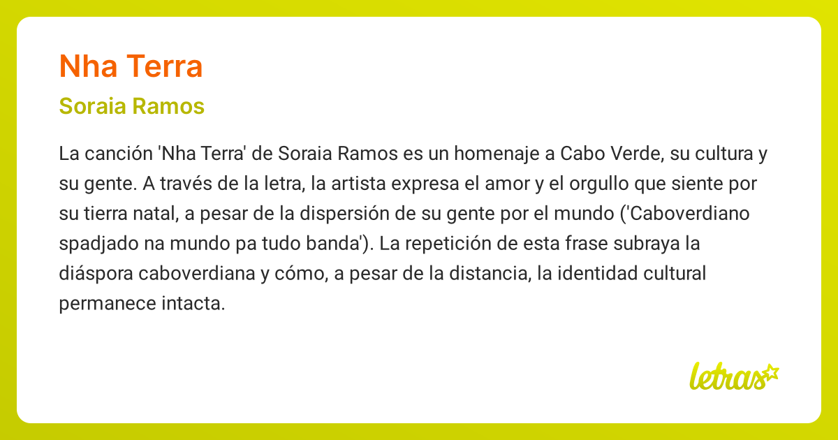 Significado de la canción NHA TERRA (Soraia Ramos) - LETRAS.COM