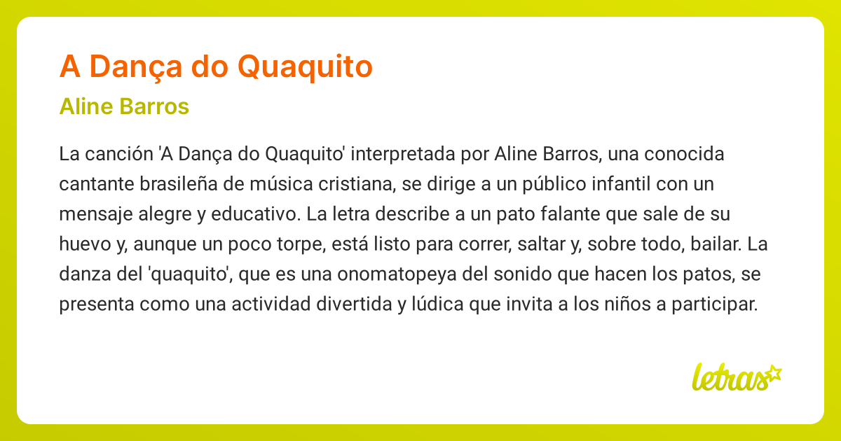 Significado de la canción A DANÇA DO QUAQUITO (Aline Barros) - LETRAS.COM