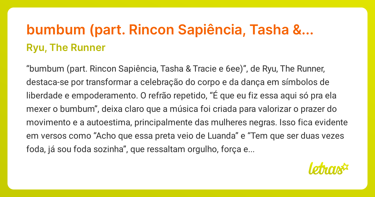 Significado da música bumbum (part. Rincon Sapiência, Tasha & Tracie e ...