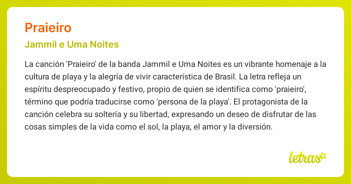 Significado de la canción PRAIEIRO (Jammil e Uma Noites) - LETRAS.COM