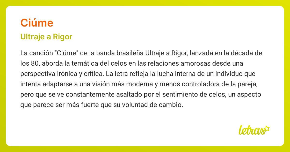 Significado de la canción CIÚME (Ultraje a Rigor) - LETRAS.COM