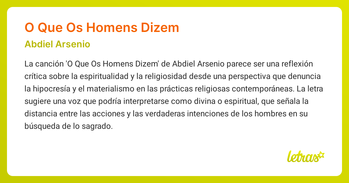Significado de la canción O QUE OS HOMENS DIZEM (Abdiel Arsenio ...