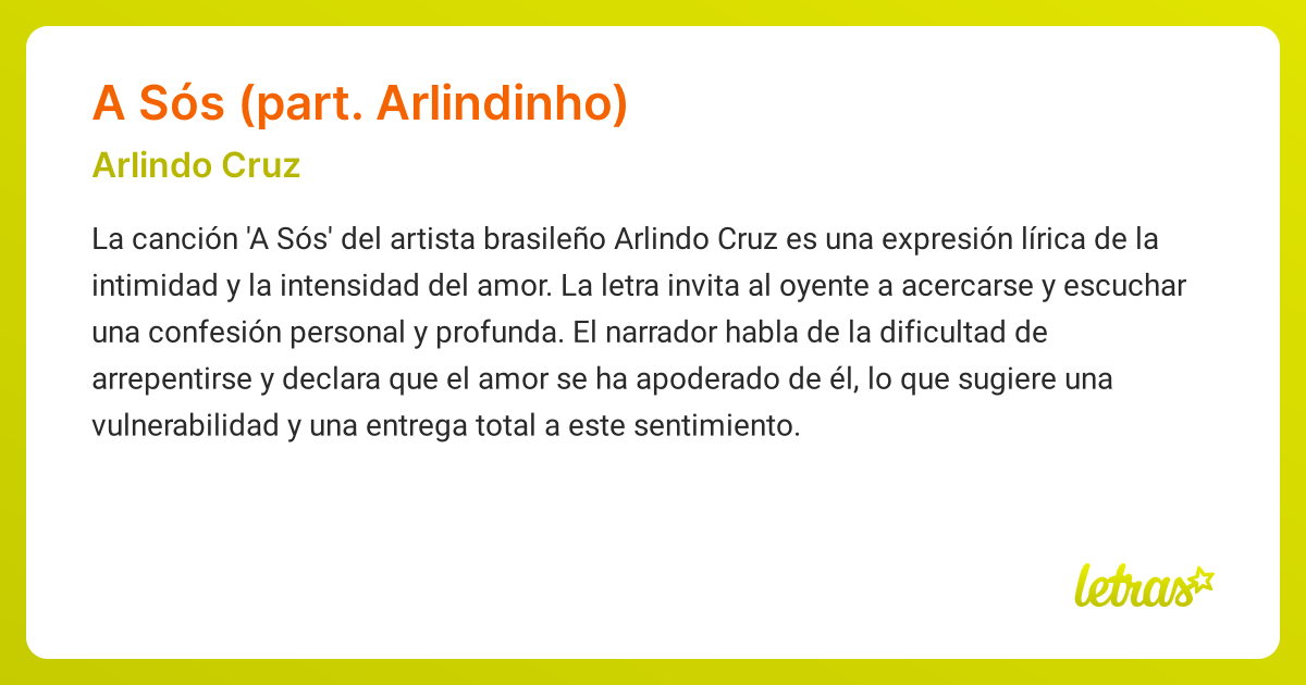 Significado de la canción A SÓS (PART. ARLINDINHO) (Arlindo Cruz ...
