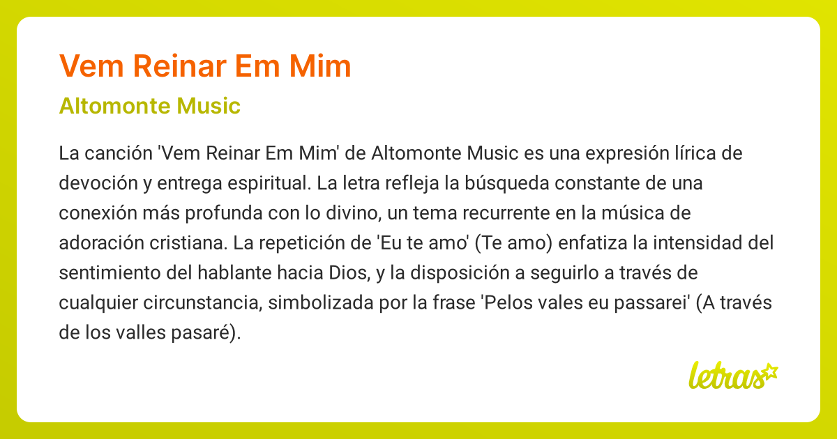 Significado de la canción VEM REINAR EM MIM (Altomonte Music) - LETRAS.COM