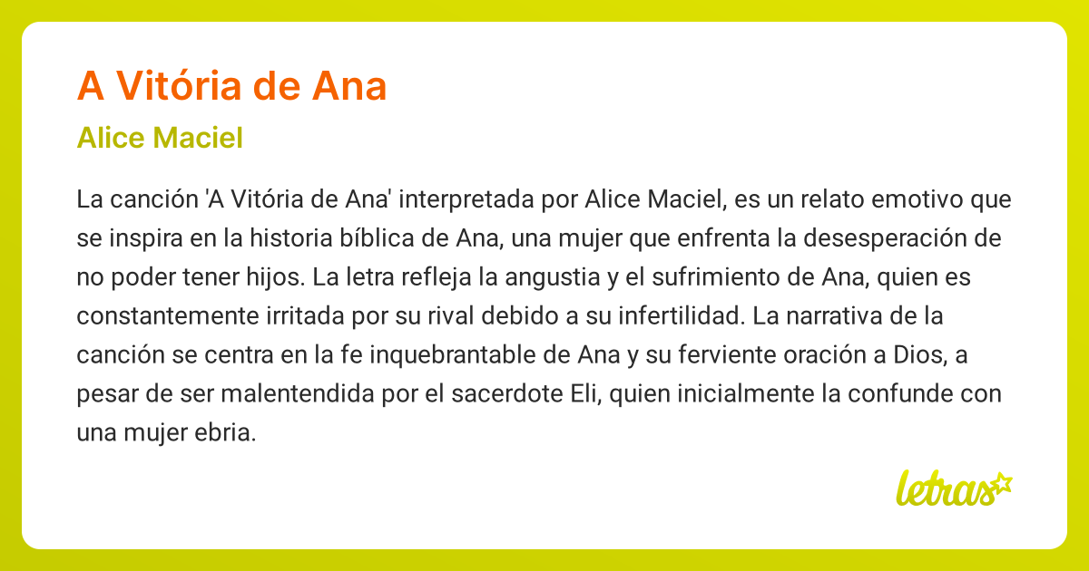 Significado de la canción A VITÓRIA DE ANA (Alice Maciel) - LETRAS.COM