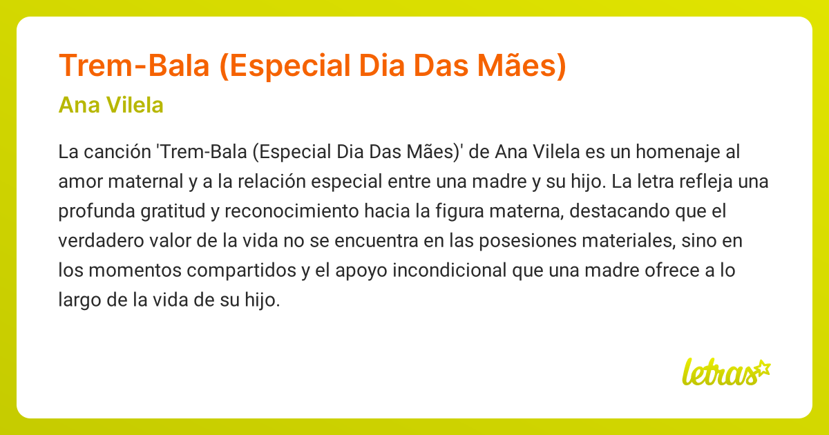 Significado de la canción Trem-Bala (Especial Dia Das Mães) (Ana Vilela ...