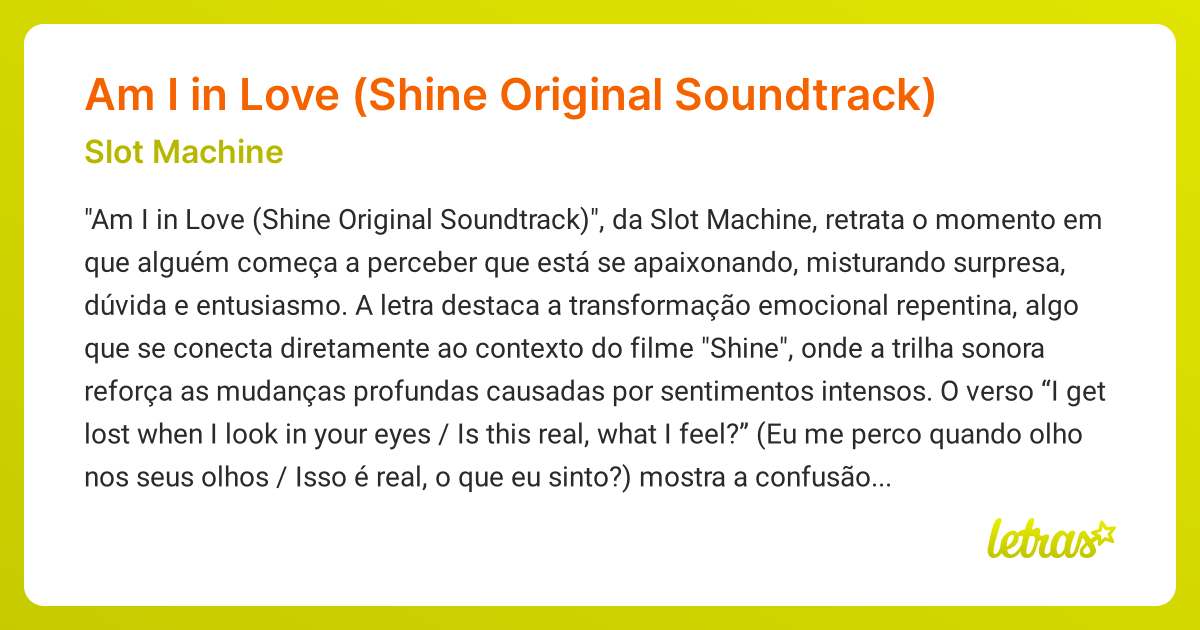 Significado da música Am I in Love (Shine Original Soundtrack