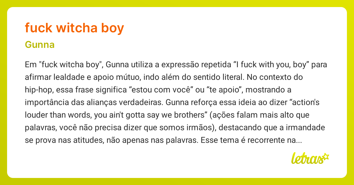 Significado da música FUCK WITCHA BOY (Gunna) - LETRAS.MUS.BR