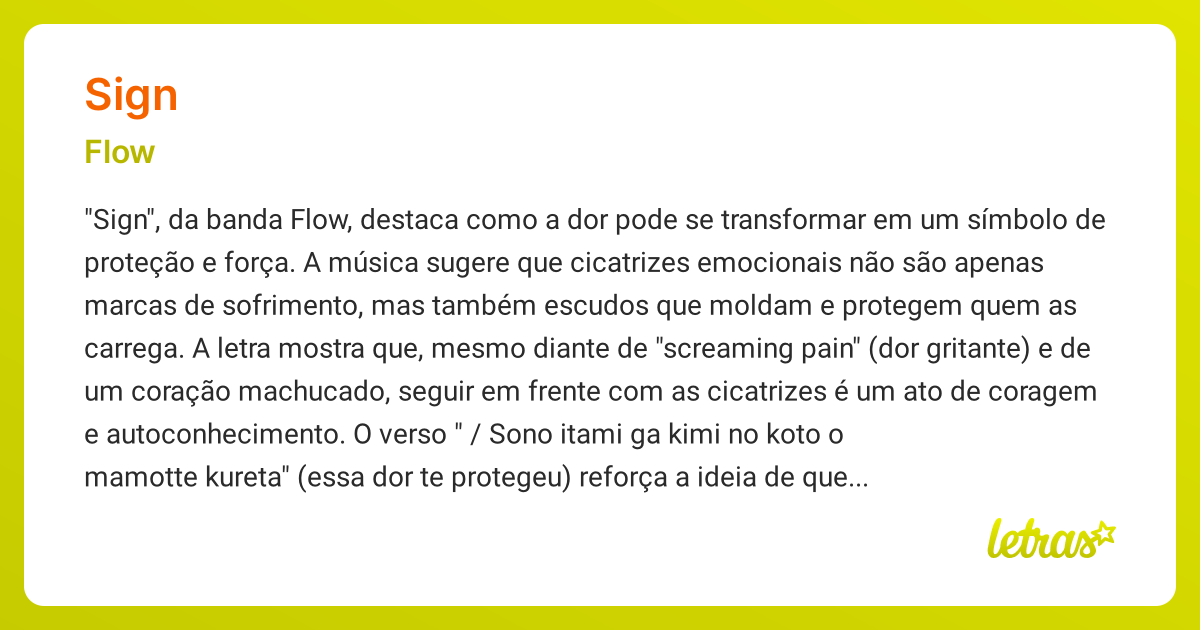 Significado da música SIGN (Flow) - LETRAS.MUS.BR