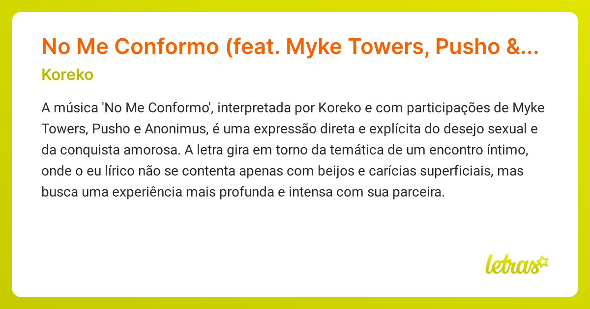 Significado da música No Me Conformo (feat. Myke Towers, Pusho ...