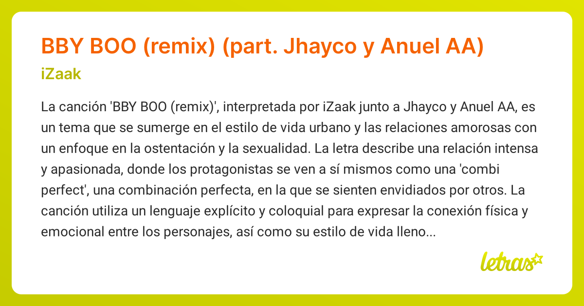 Significado de la canción BBY BOO (remix) (part. Jhayco y Anuel AA ...