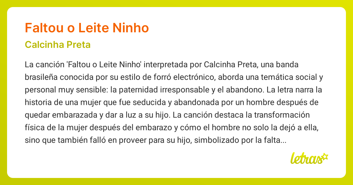 Significado de la canción FALTOU O LEITE NINHO (Calcinha Preta ...