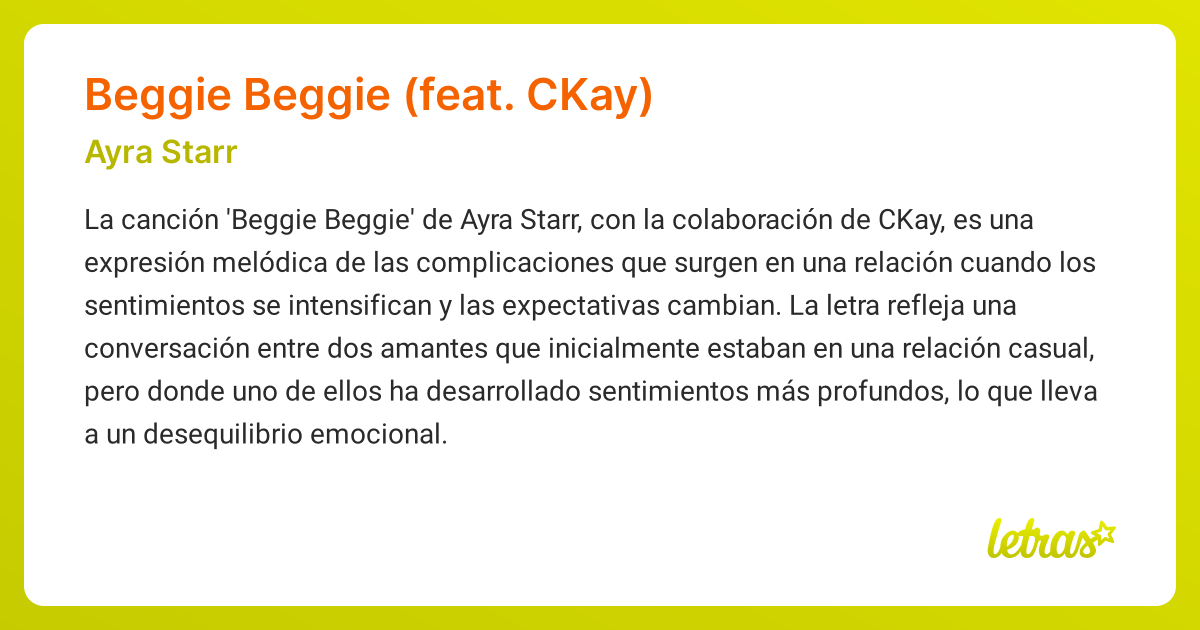 Significado de la canción BEGGIE BEGGIE (FEAT. CKAY) (Ayra Starr ...