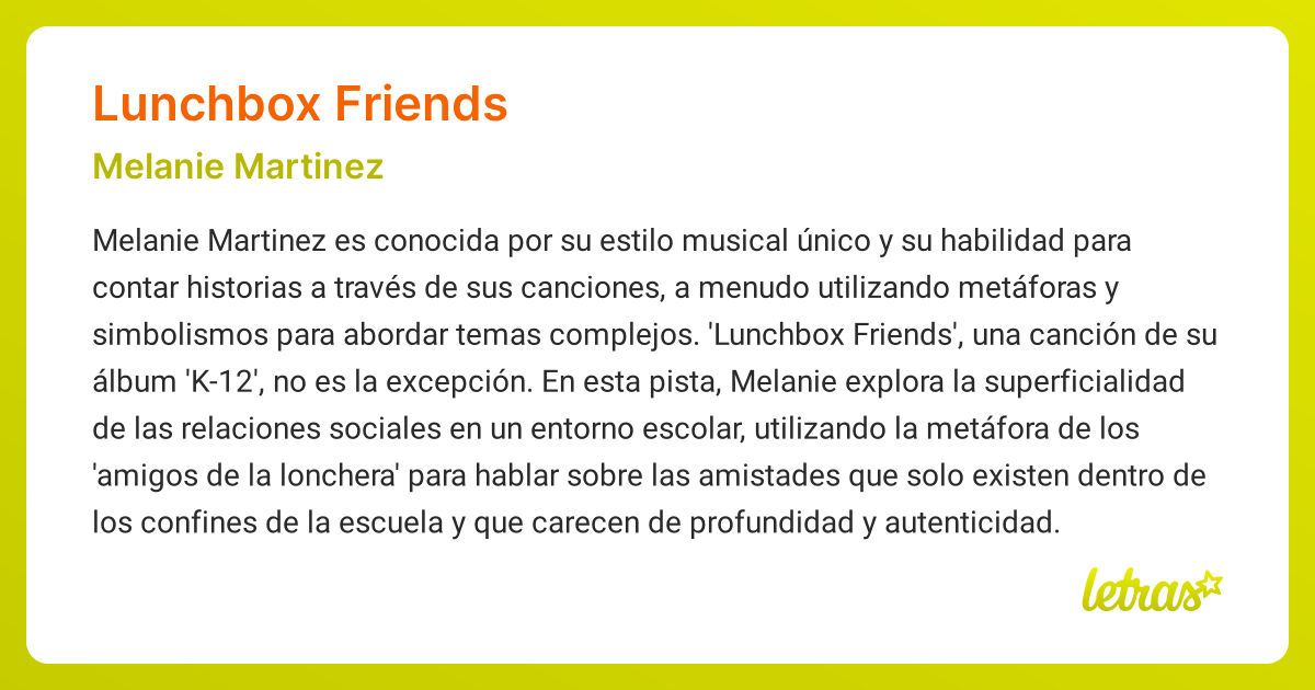 Significado de la canción LUNCHBOX FRIENDS (Melanie Martinez)