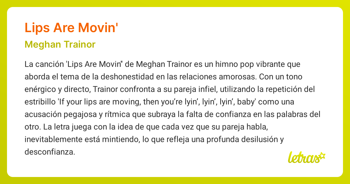 Significado de la canción LIPS ARE MOVIN' (Meghan Trainor)