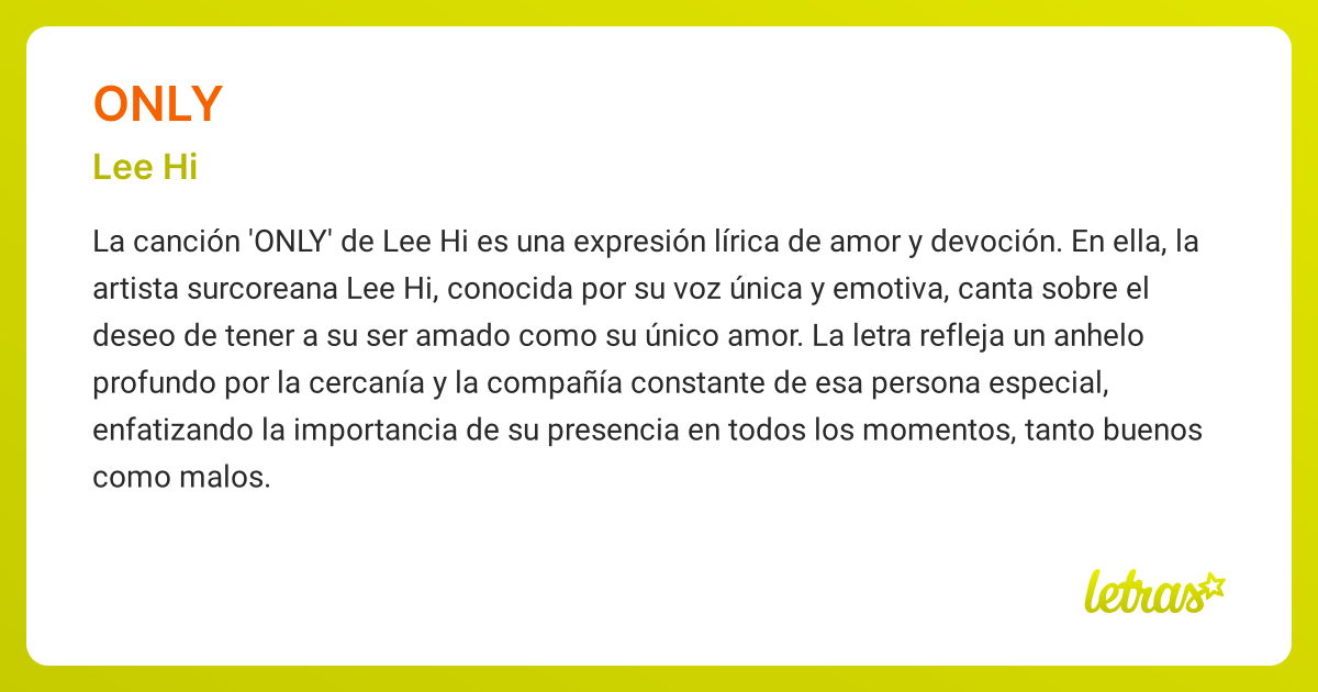 Significado de la canción ONLY (Lee Hi) - LETRAS.COM