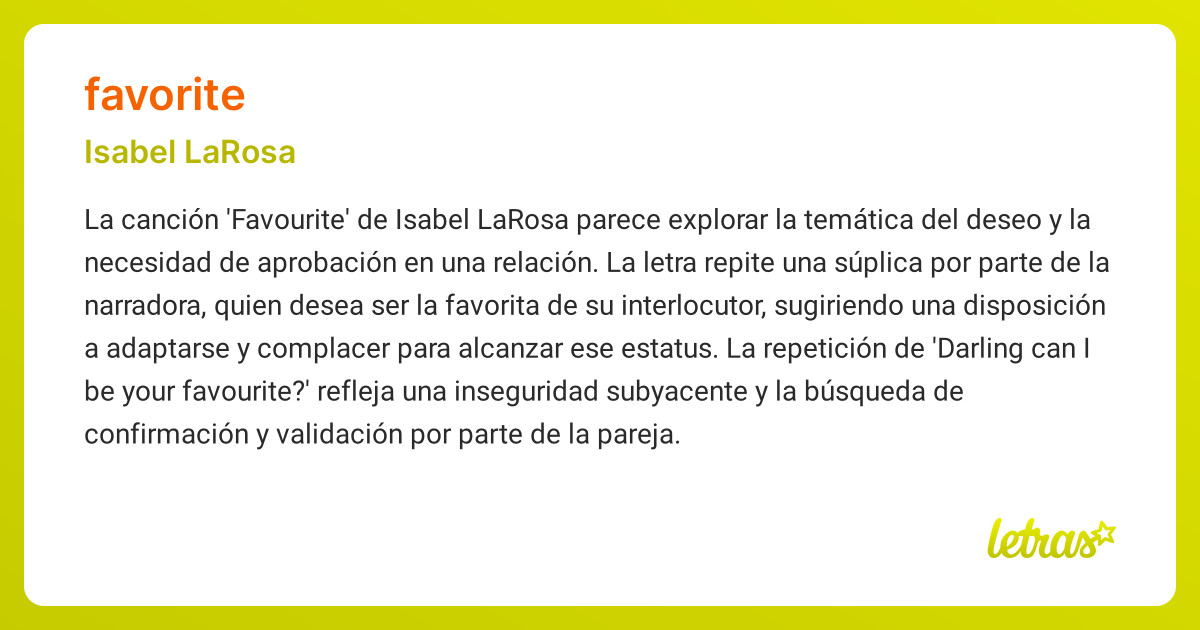 Significado de la canción FAVORITE (Isabel LaRosa) - LETRAS.COM