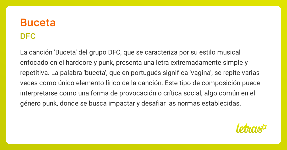 Significado de la canción BUCETA (DFC) - LETRAS.COM