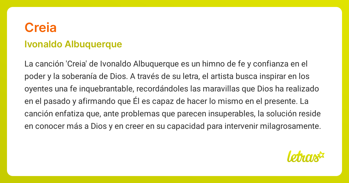 Significado de la canción CREIA (Ivonaldo Albuquerque) - LETRAS.COM