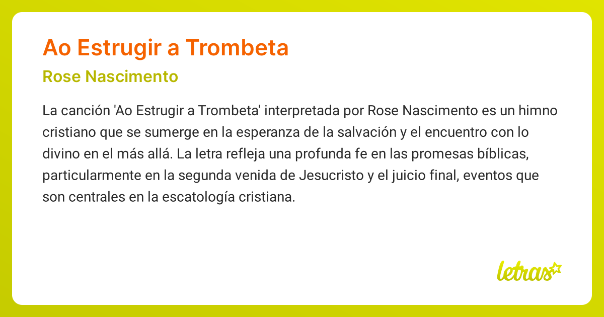 Significado de la canción AO ESTRUGIR A TROMBETA (Rose Nascimento ...