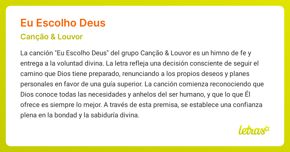 Significado de la canción EU ESCOLHO DEUS (Canção & Louvor) - LETRAS.COM